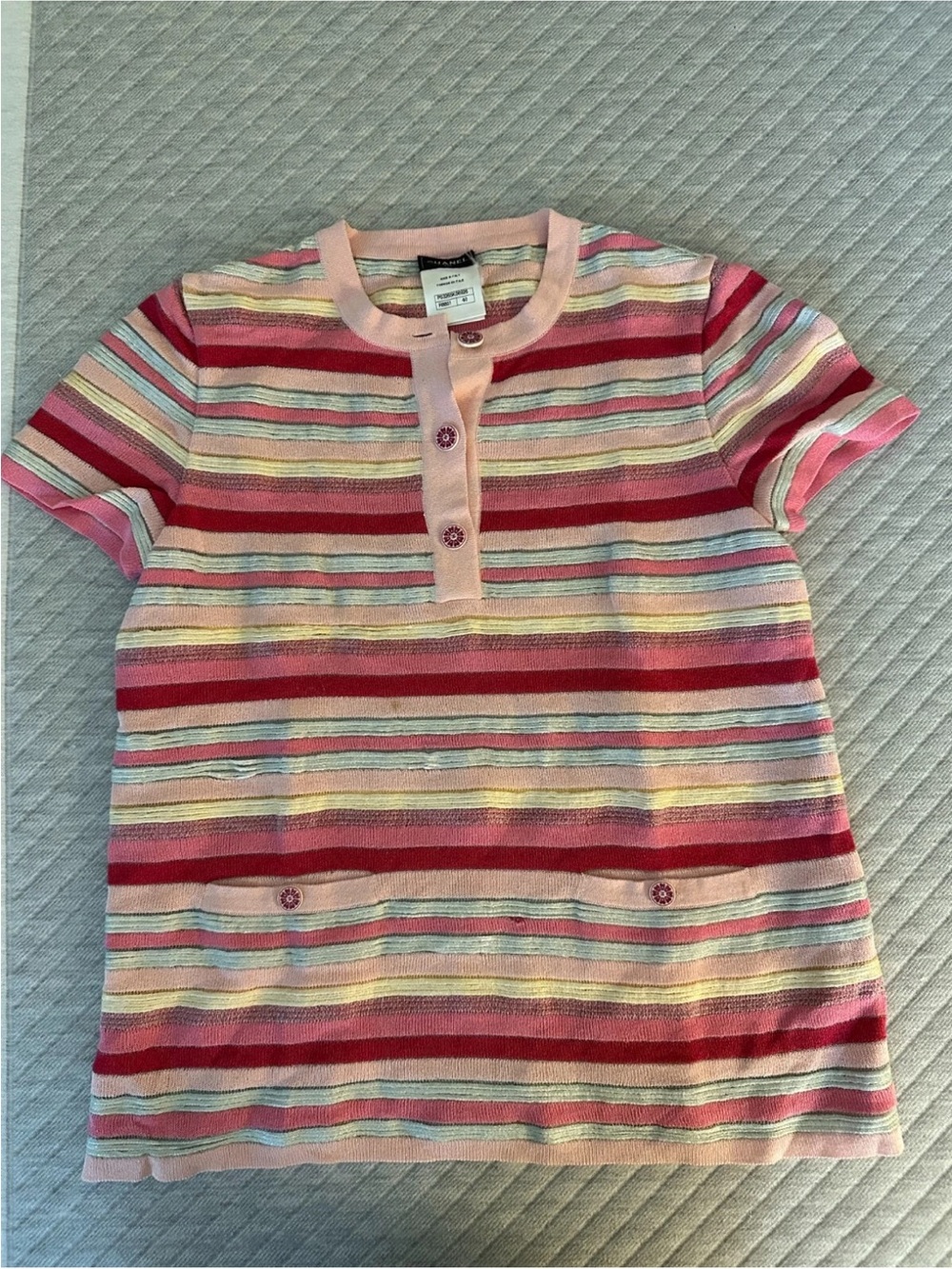 CHANEL Paris Seoul 2016 Resort Striped Knit Top Sz 40 AS-IS